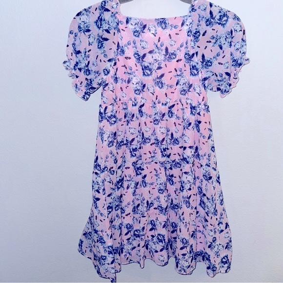 Blush by Us Angels Pink Dress with Blue Floral Pattern - Picture 4 of 5